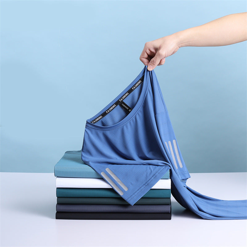 Large Size Ice Silk Short Sleeve T-shirt Quick Drying Clothes Summer Thin