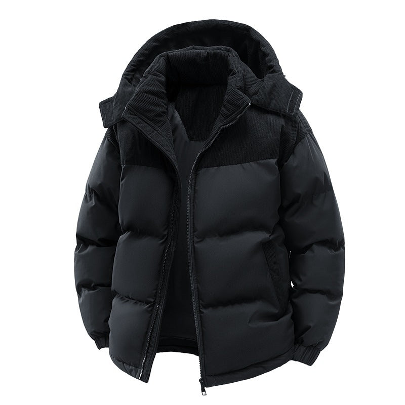 Men's Cotton Padded Clothing Corduroy Detachable Hat Coat