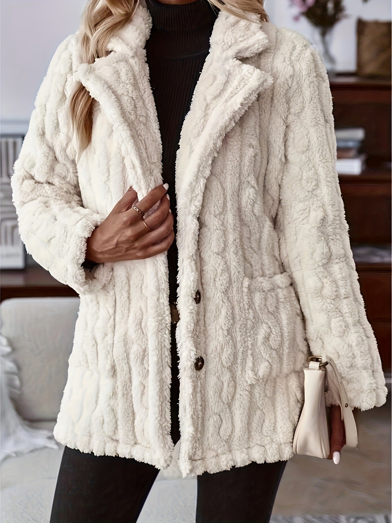 Double-sided Plush Water Ripple Button Cardigan Pocket Lapel Casual Top Jacket