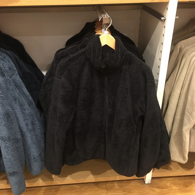 Coral Fleece Cardigan Stand Collar Jacket Warm Coat