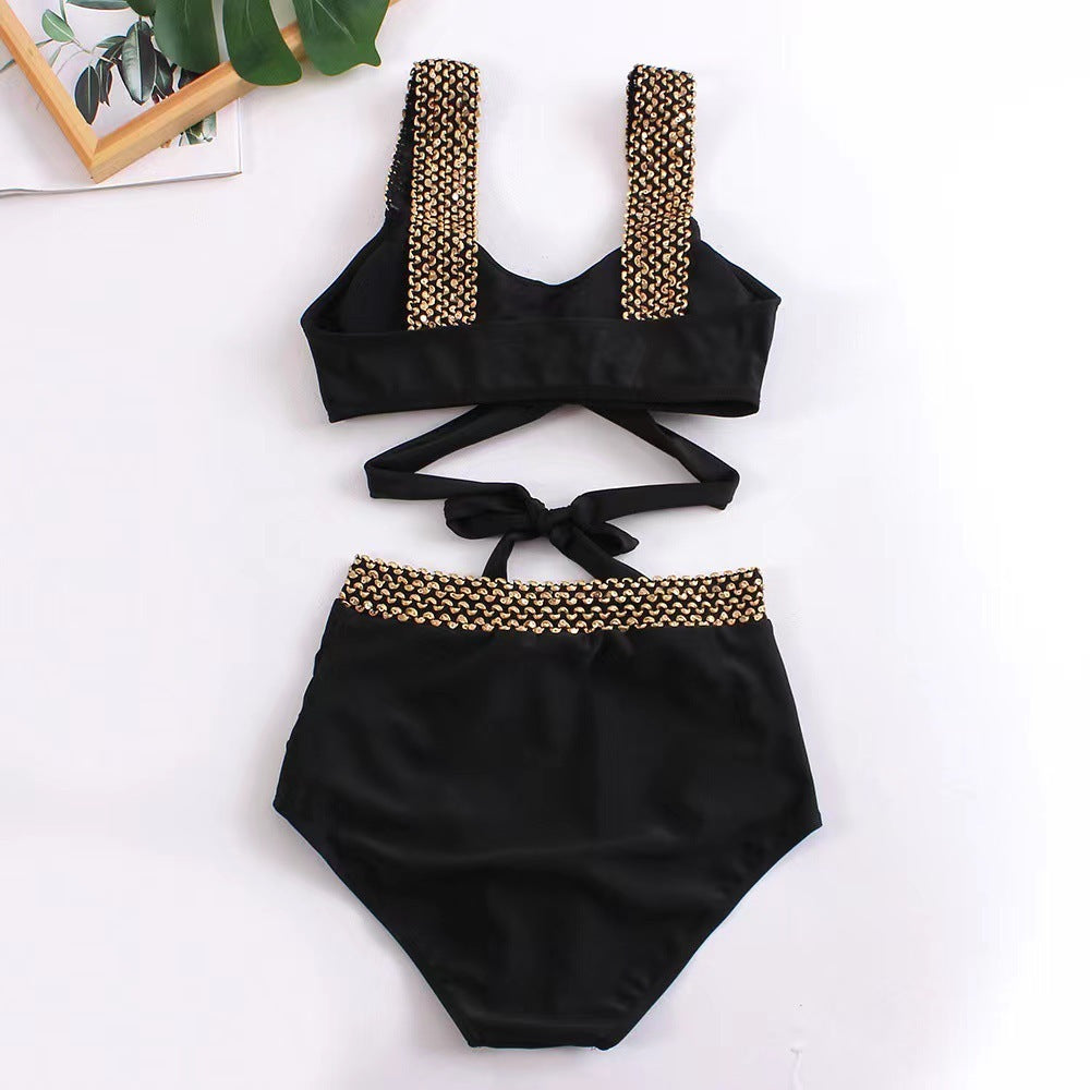 Ladies Two-Piece Bikini Crossover High Waist Swimsuit