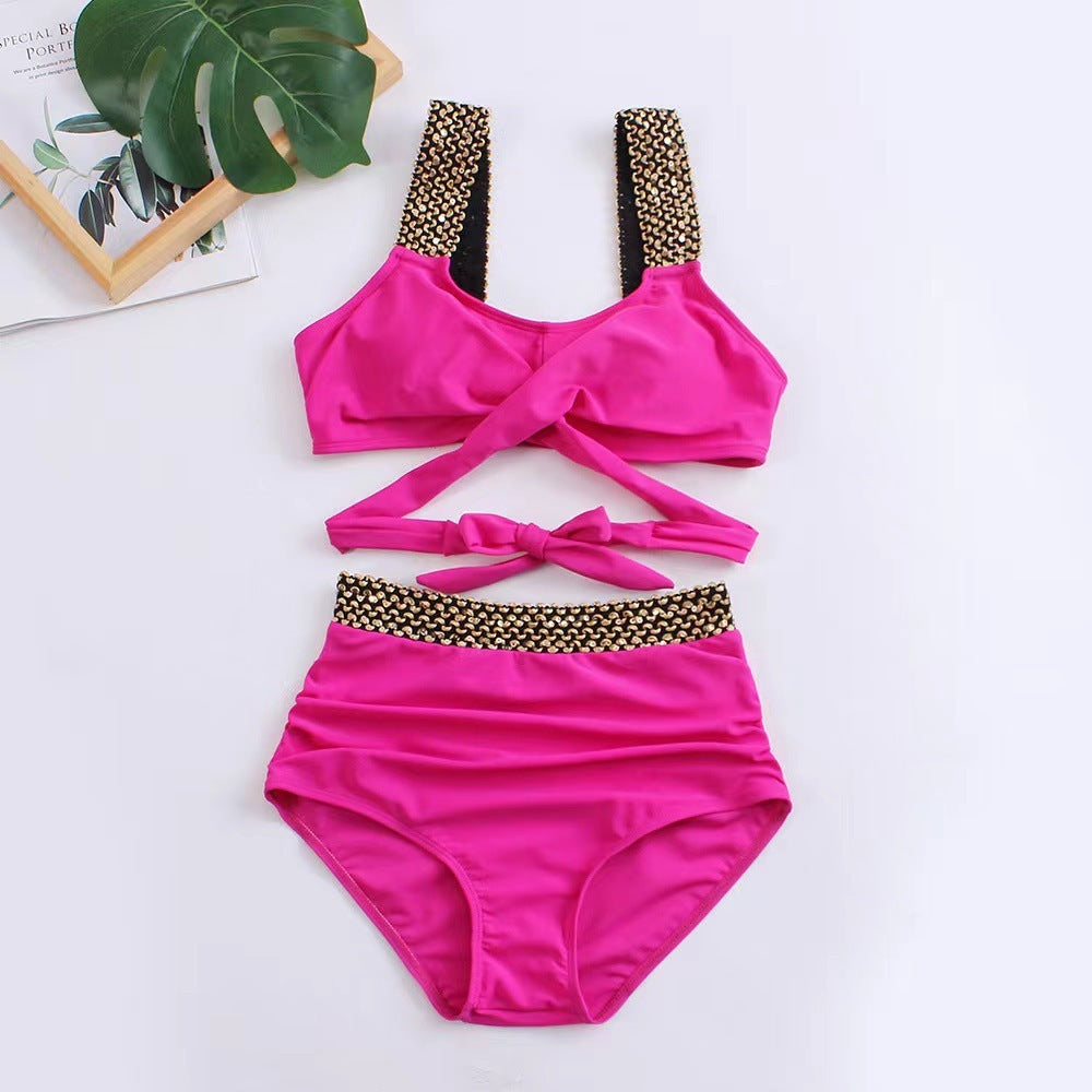Ladies Two-Piece Bikini Crossover High Waist Swimsuit