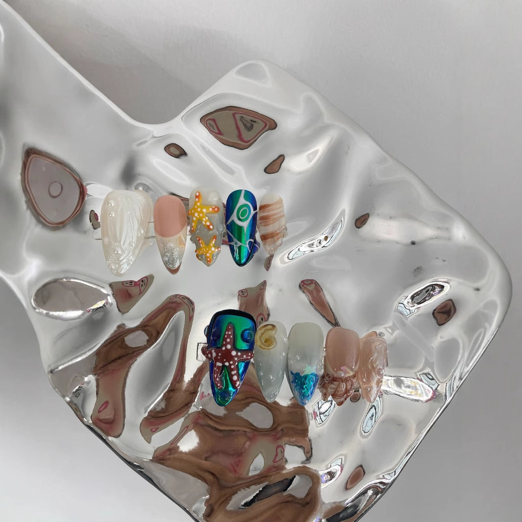 Hand-painted Happy Underwater World White Advanced Long Manicure