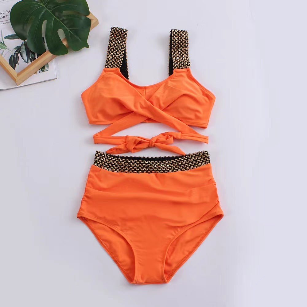 Ladies Two-Piece Bikini Crossover High Waist Swimsuit