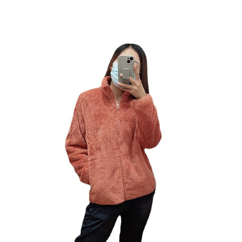 Coral Fleece Cardigan Stand Collar Jacket Warm Coat