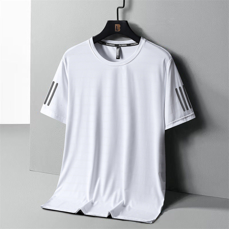 Large Size Ice Silk Short Sleeve T-shirt Quick Drying Clothes Summer Thin