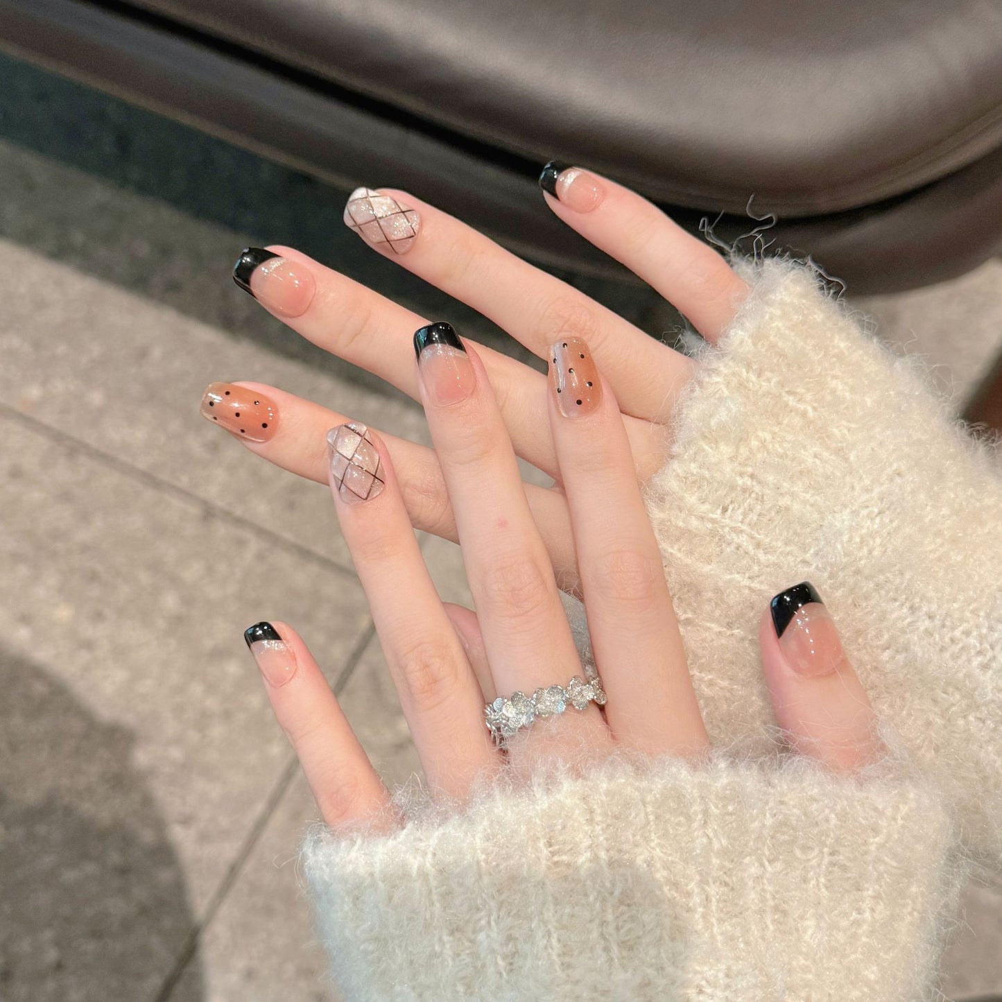 French Black Edge Classic Style Handmade Wearable Manicure
