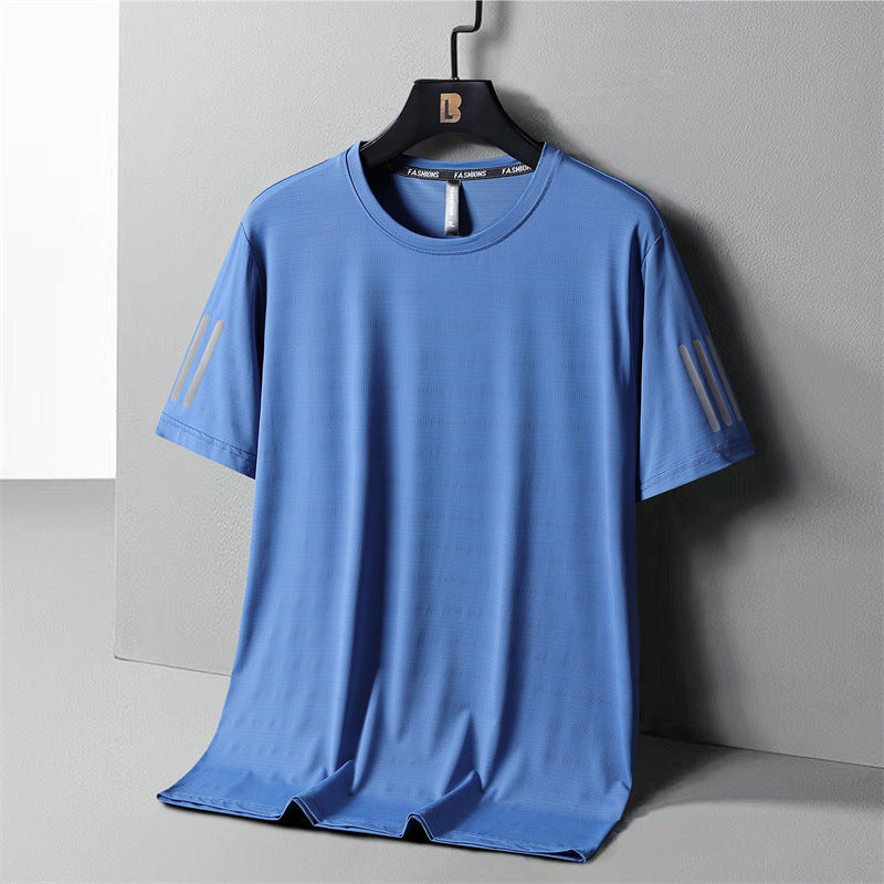Large Size Ice Silk Short Sleeve T-shirt Quick Drying Clothes Summer Thin