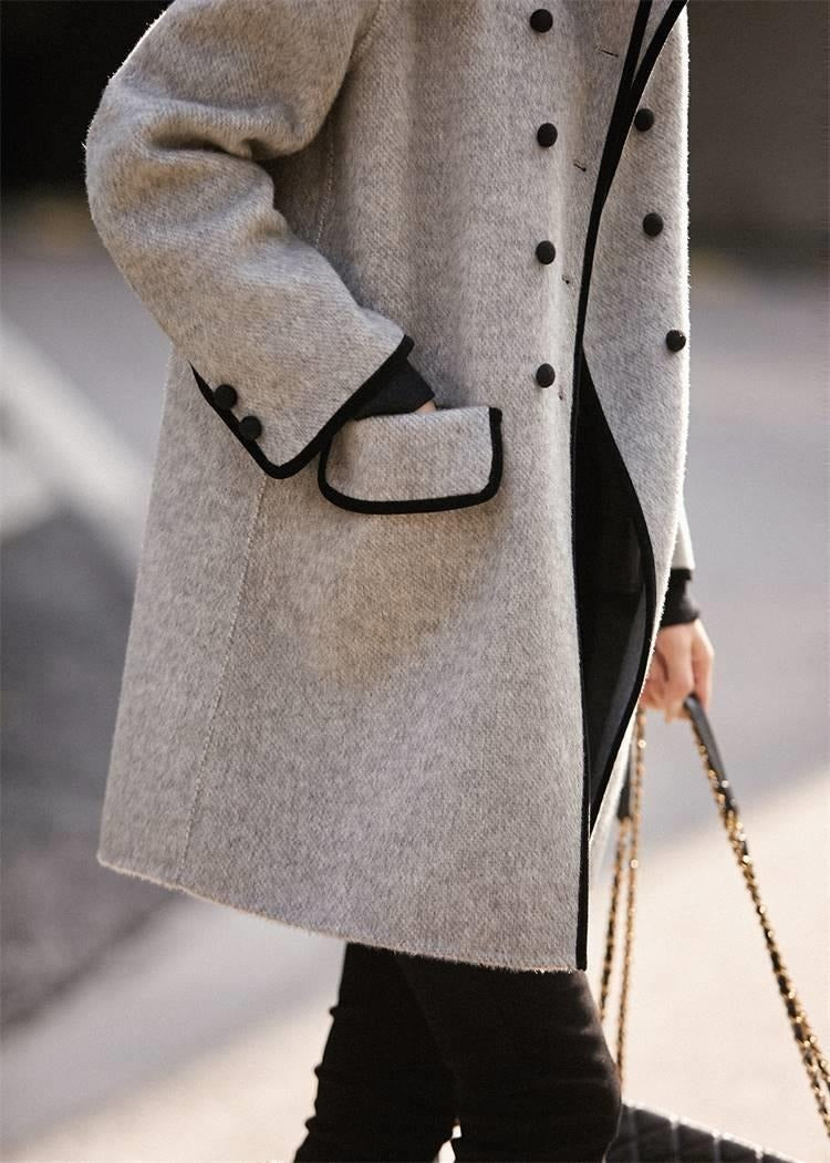 Casual Contrast Color Peter Pan Collar Reversible Woolen Coat