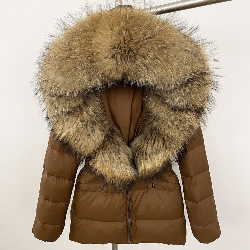 Short Women's Thickened Slim Fit Waist-tight Fur Down Jacket