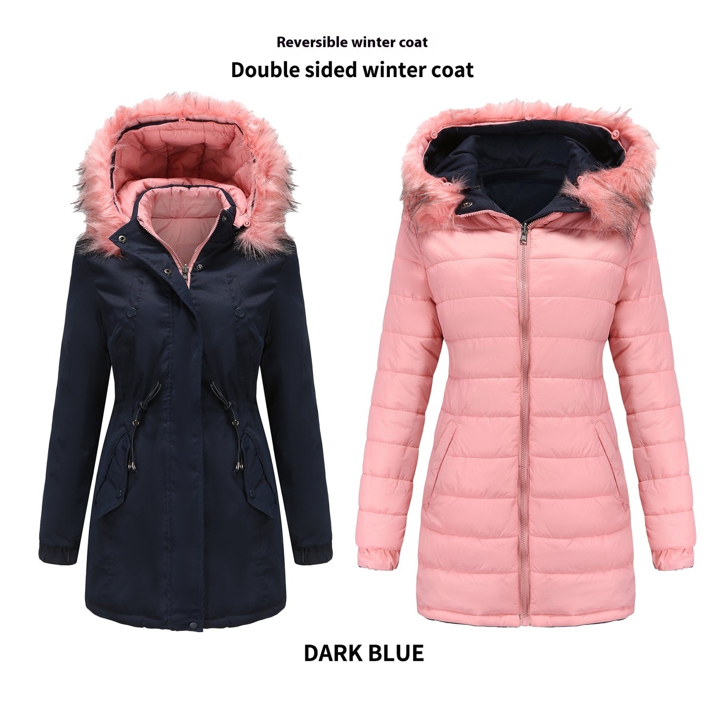 Double-sided Detachable Fur Collar Hat Quilted Parka