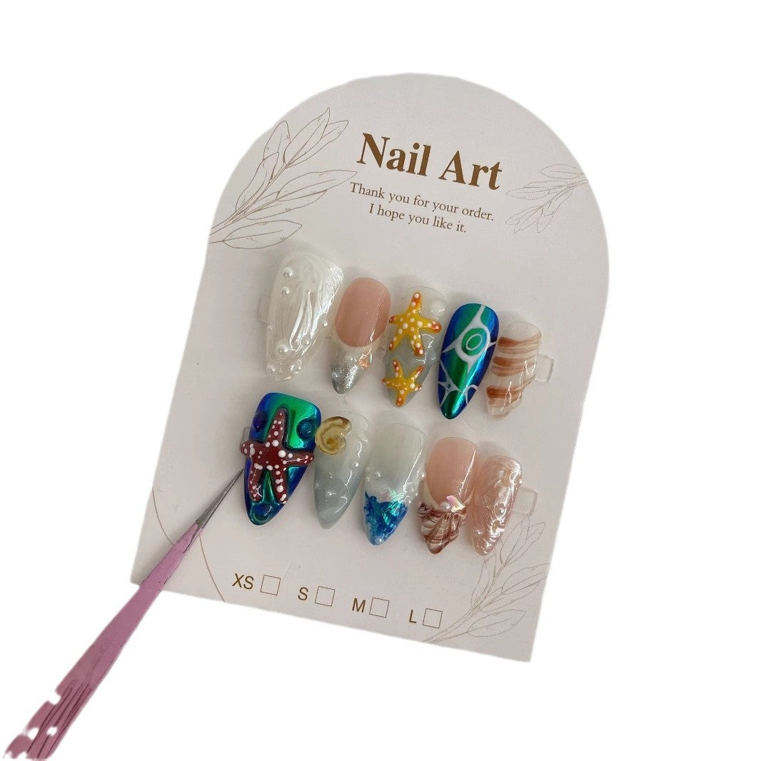 Hand-painted Happy Underwater World White Advanced Long Manicure