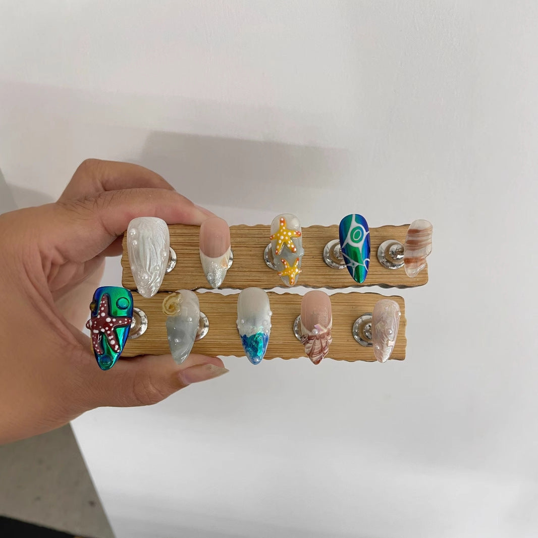 Hand-painted Happy Underwater World White Advanced Long Manicure