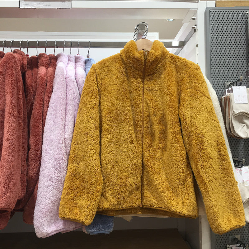 Coral Fleece Cardigan Stand Collar Jacket Warm Coat