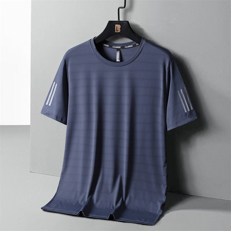 Large Size Ice Silk Short Sleeve T-shirt Quick Drying Clothes Summer Thin