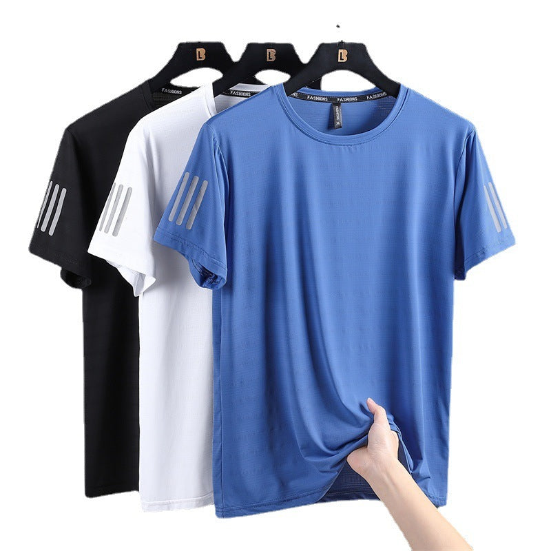 Large Size Ice Silk Short Sleeve T-shirt Quick Drying Clothes Summer Thin