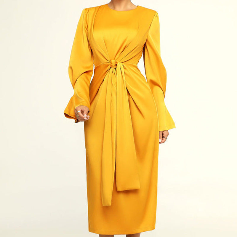 Women's Fashion Temperament Round-neck Long-sleeved Dress