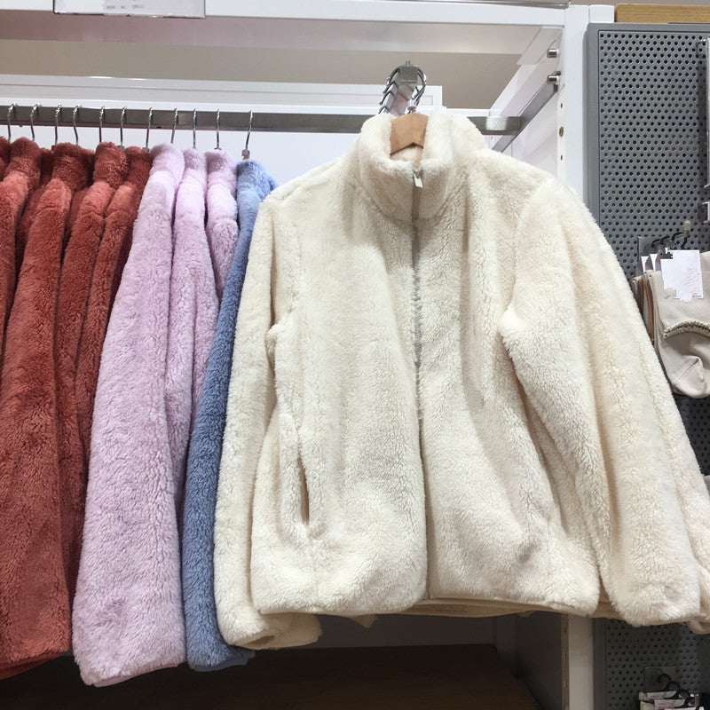 Coral Fleece Cardigan Stand Collar Jacket Warm Coat