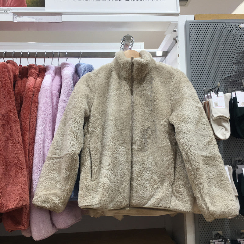 Coral Fleece Cardigan Stand Collar Jacket Warm Coat