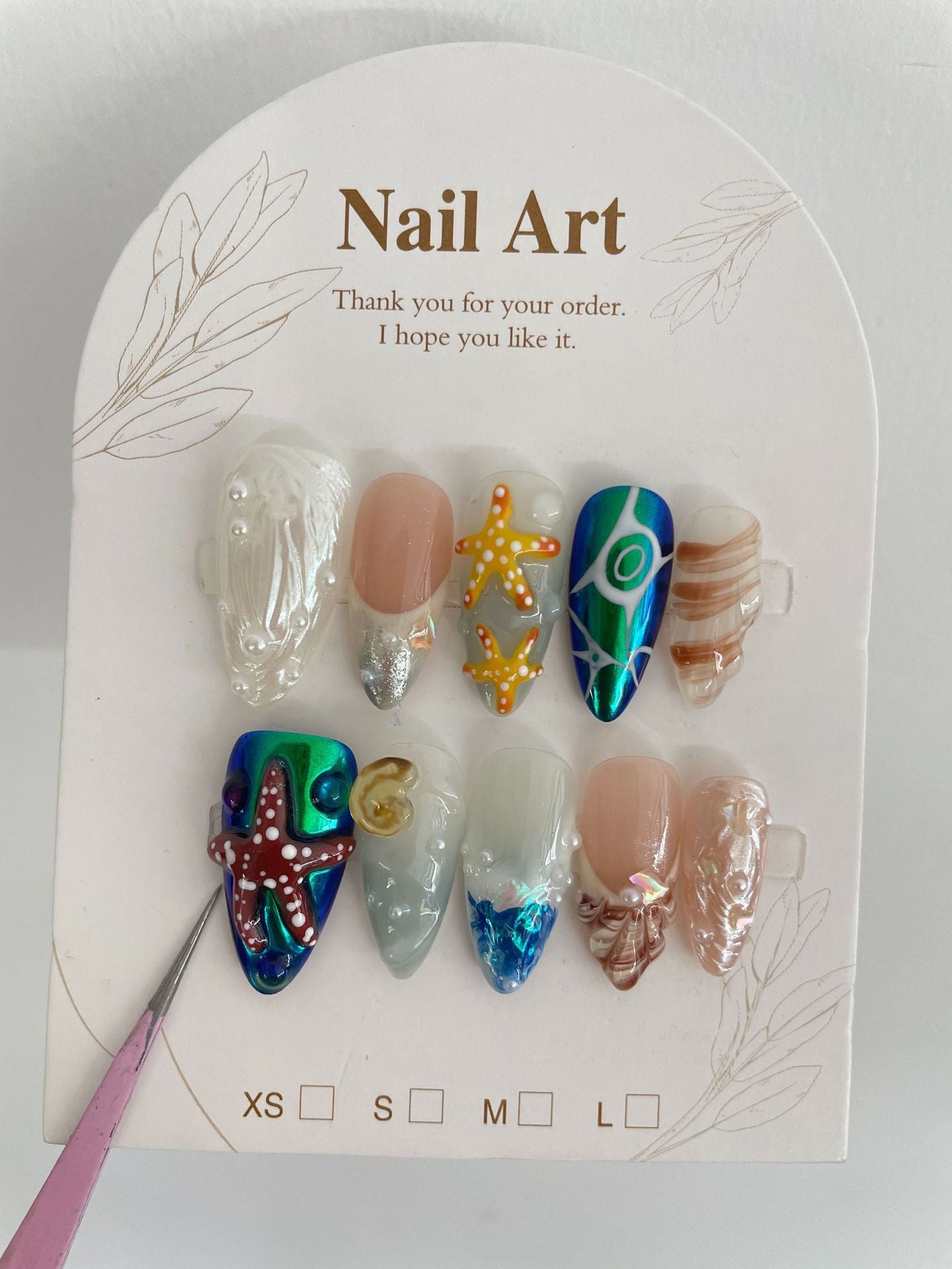 Hand-painted Happy Underwater World White Advanced Long Manicure
