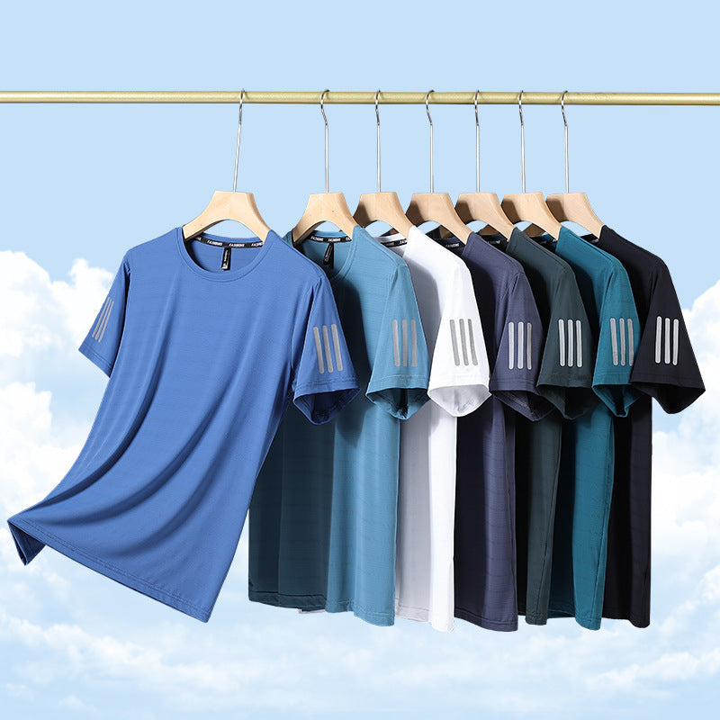 Large Size Ice Silk Short Sleeve T-shirt Quick Drying Clothes Summer Thin