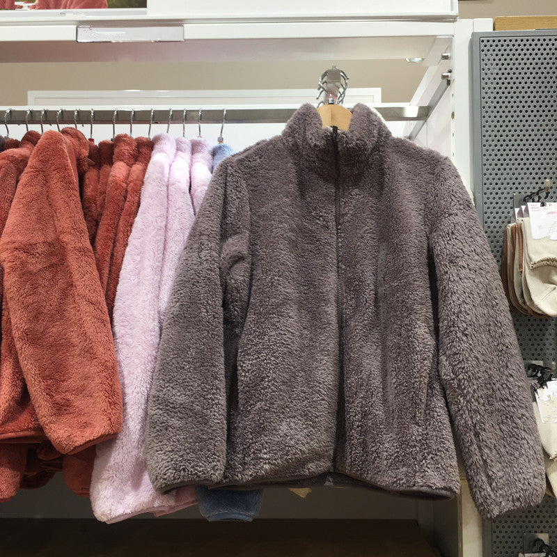 Coral Fleece Cardigan Stand Collar Jacket Warm Coat