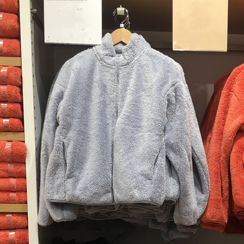 Coral Fleece Cardigan Stand Collar Jacket Warm Coat