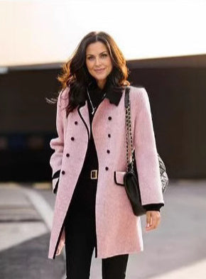 Casual Contrast Color Peter Pan Collar Reversible Woolen Coat