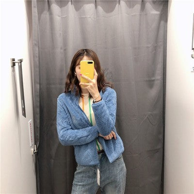 Coral Fleece Cardigan Stand Collar Jacket Warm Coat
