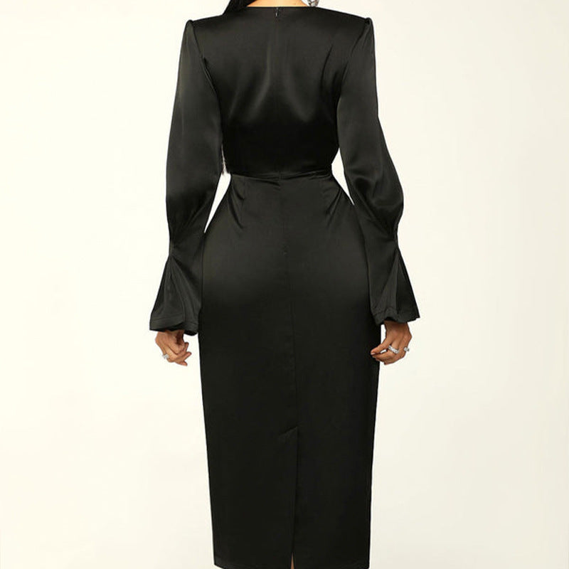 Women's Fashion Temperament Round-neck Long-sleeved Dress