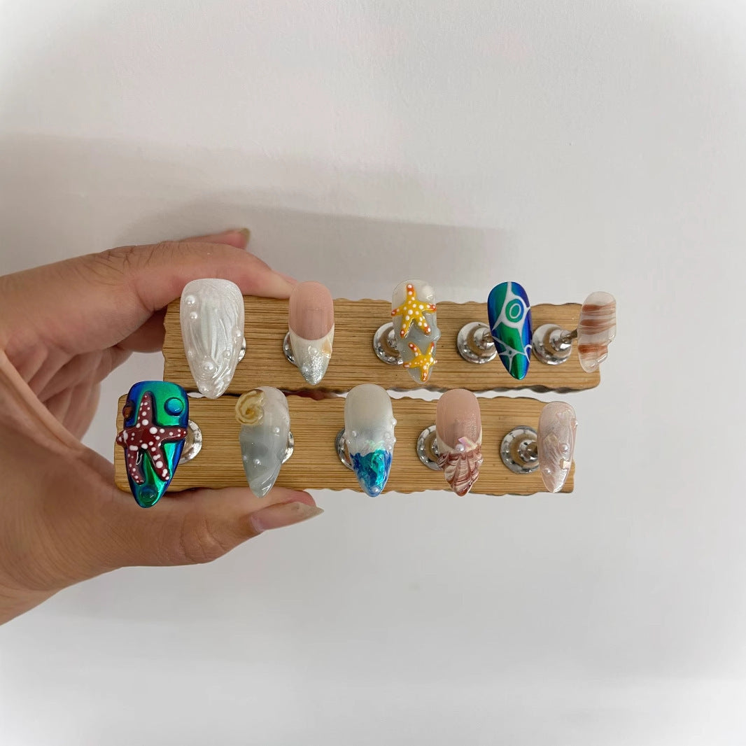 Hand-painted Happy Underwater World White Advanced Long Manicure