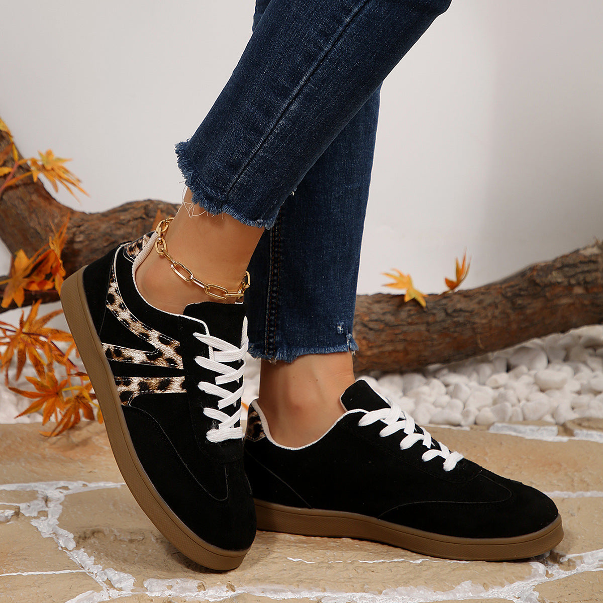 Women's Large Size Vintage Leopard Print Board Shoes