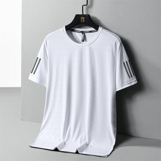 Large Size Ice Silk Short Sleeve T-shirt Quick Drying Clothes Summer Thin