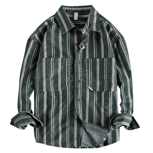 Men's Vintage Yarn-dyed Striped Overalls Casual Shirt