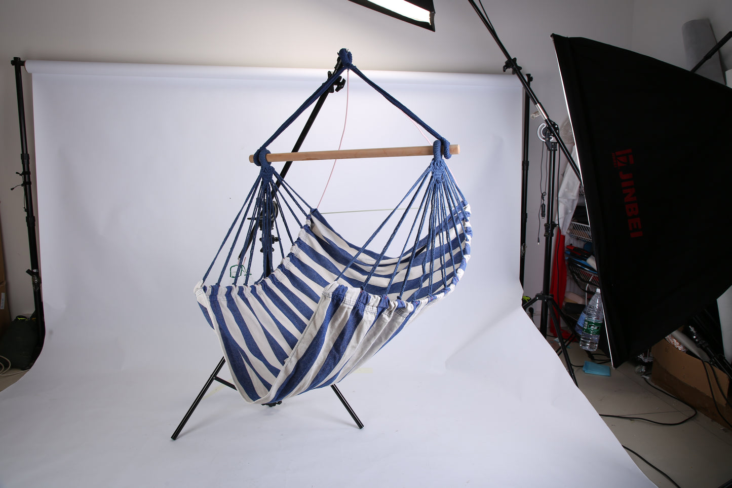 1Pc Hammock Hanging Chair Canvas Porch Patio Swing Seat Portable Camping Rope Seat Wooden Stick Hammock Chair With 2 Pillows 265LBS Load-bearing