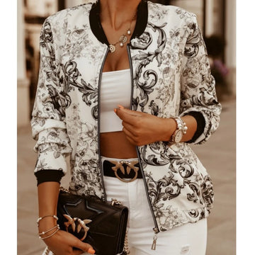 Casual Floral Printed Plus Size Bomber Jacket