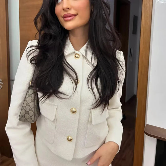 MUJER White Tweed Bomber Jacket Women 2025