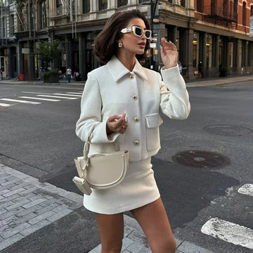 MUJER White Tweed Bomber Jacket Women 2025