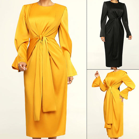 Women's Fashion Temperament Round-neck Long-sleeved Dress