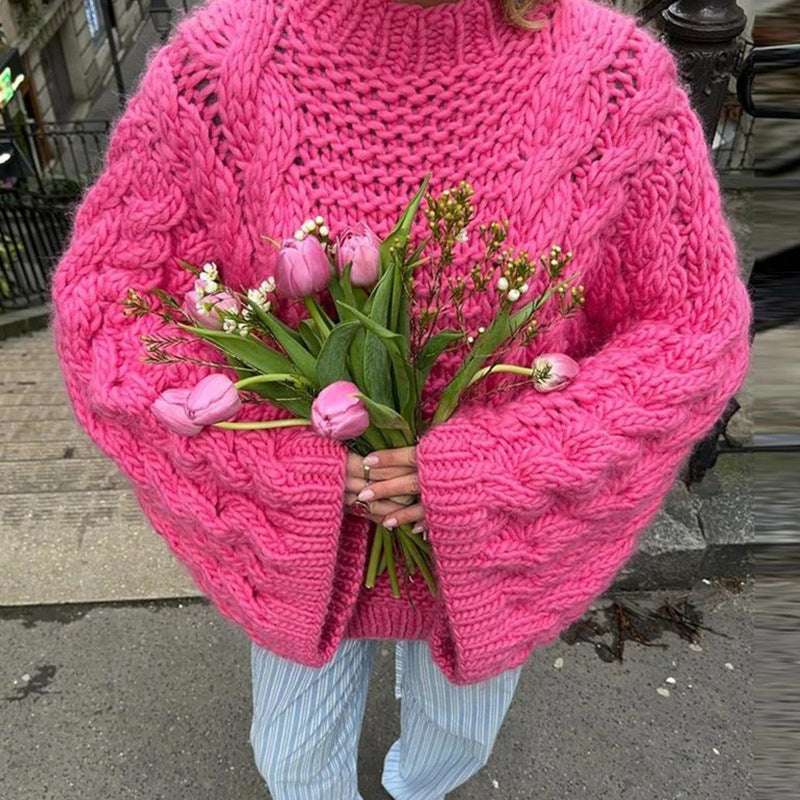 Women's Sweater Round-neck Flared Sleeves Knitted