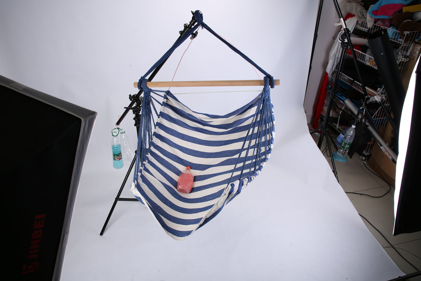 1Pc Hammock Hanging Chair Canvas Porch Patio Swing Seat Portable Camping Rope Seat Wooden Stick Hammock Chair With 2 Pillows 265LBS Load-bearing