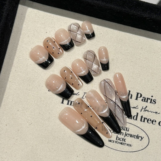 French Black Edge Classic Style Handmade Wearable Manicure